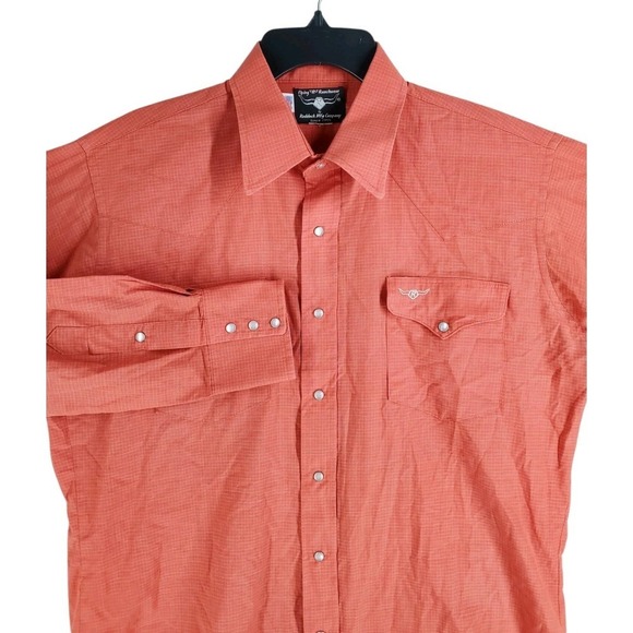 Vtg Ruddock Flying R Ranchwear Shirt Mens L Orange Check Pearl Snap Button USA - Picture 1 of 10